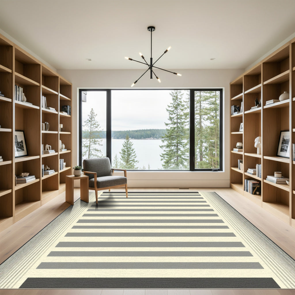 Minimalist Gray Cream Striped Rug