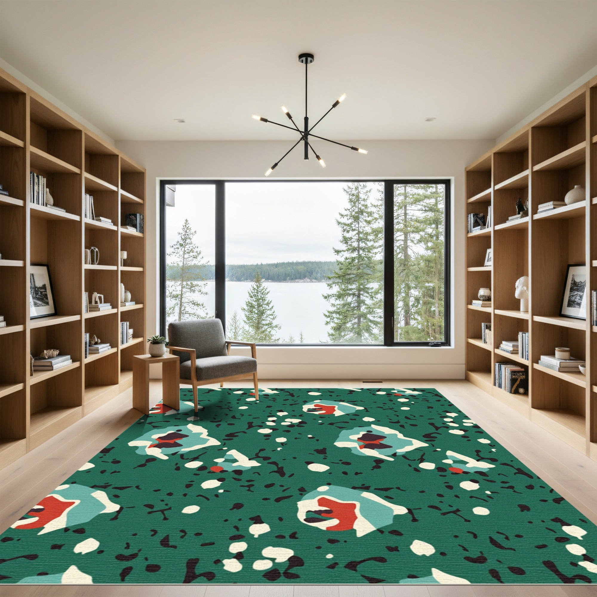 Teal Abstract Organic Bloom Rug