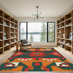 Bold Red Teal Geometric Abstract Rug