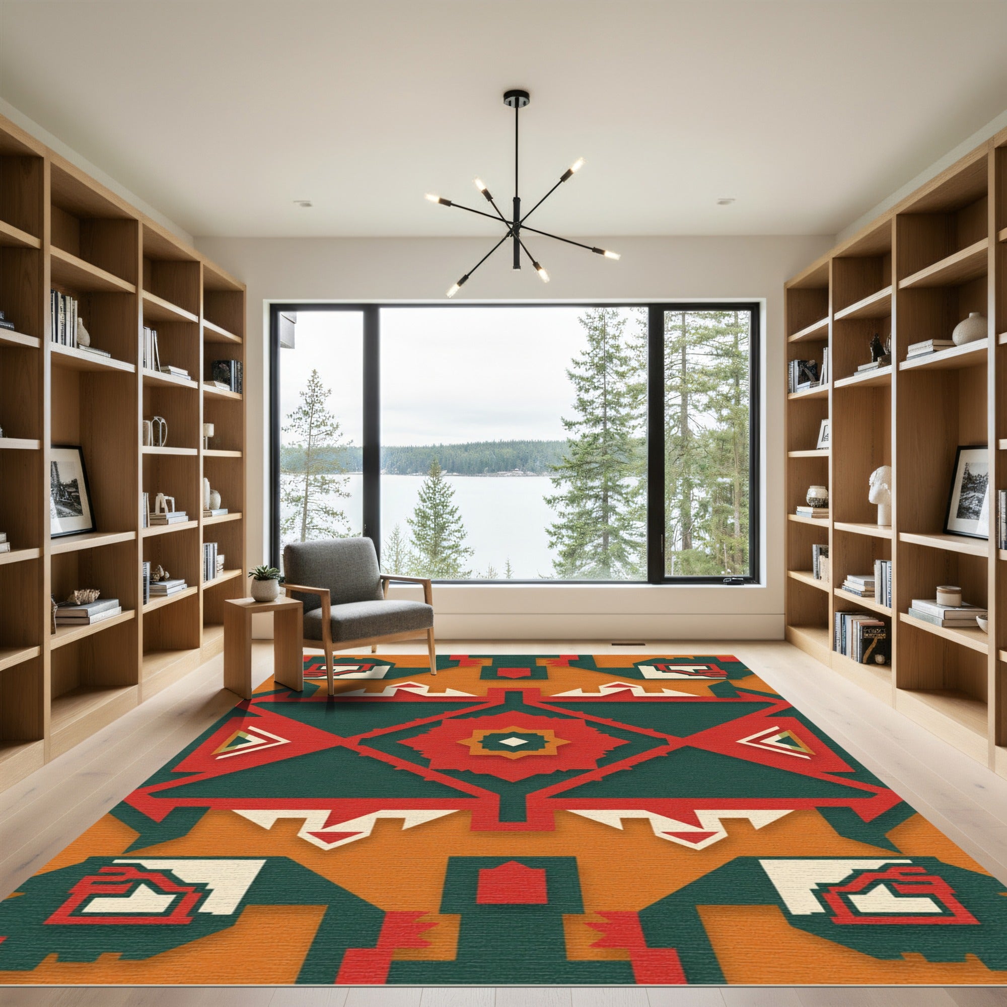 Bold Red Teal Geometric Abstract Rug
