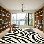 Off White Black Abstract Zebra Stripes Rug