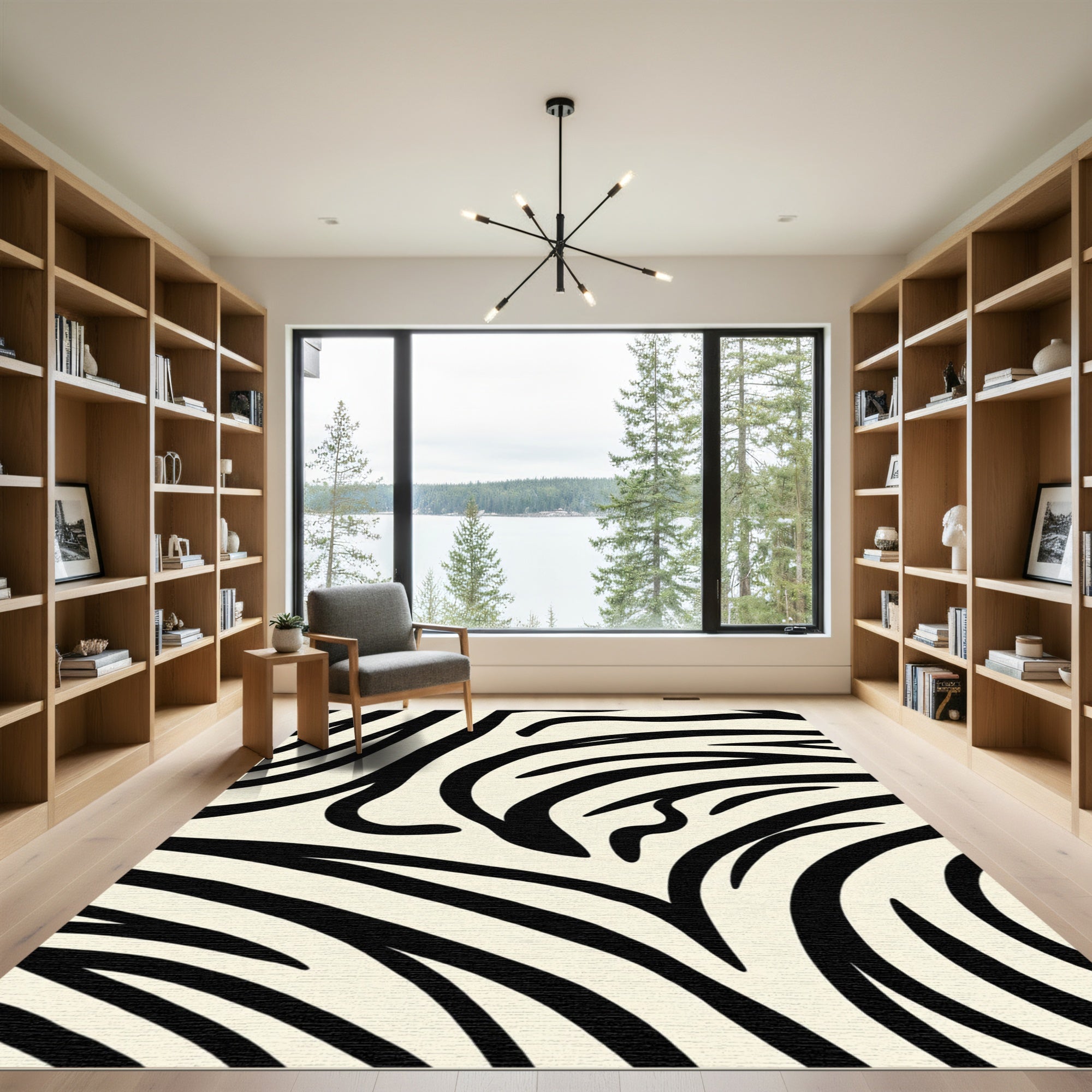 Off White Black Abstract Zebra Stripes Rug