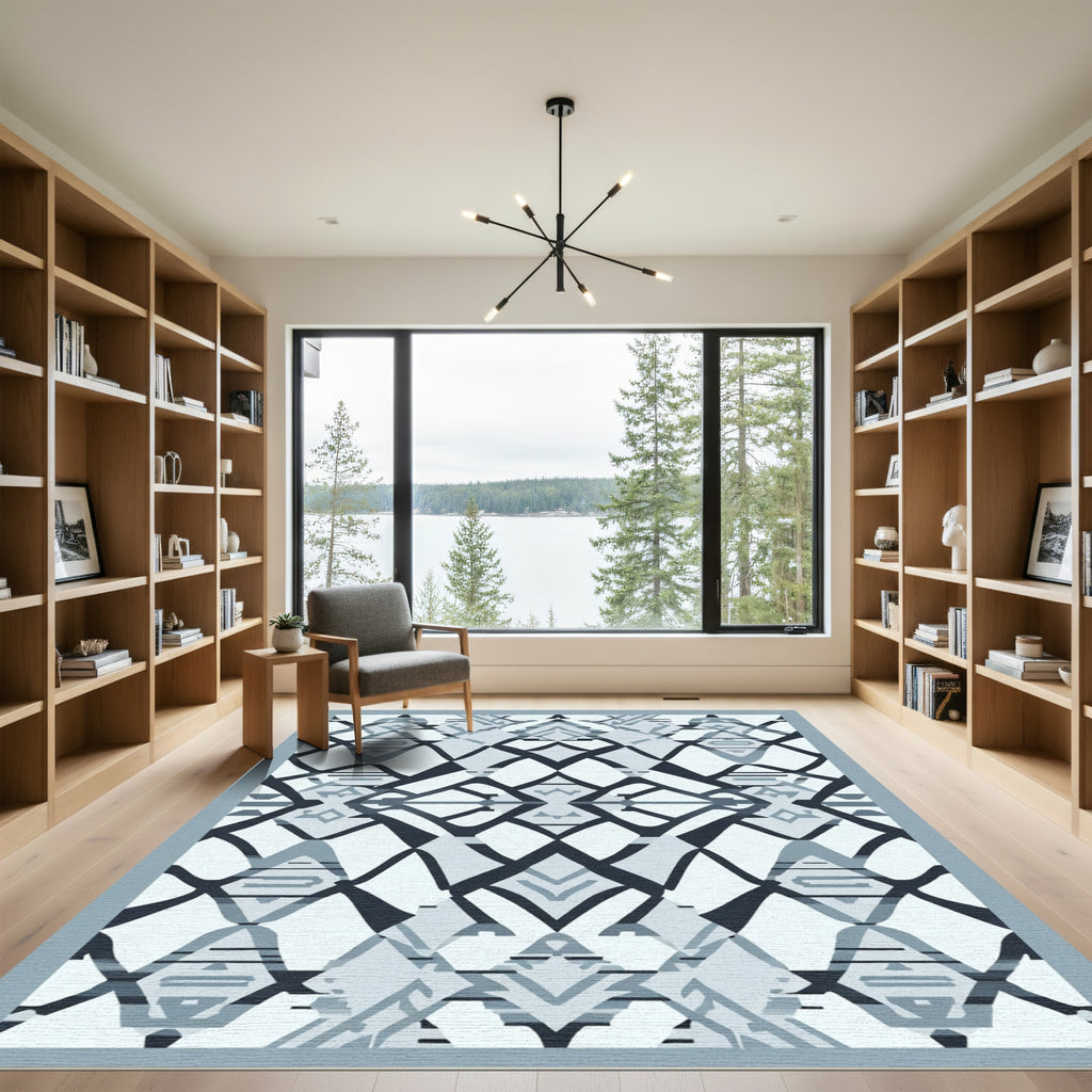 Gray Geometric Intersecting Diamond Rug