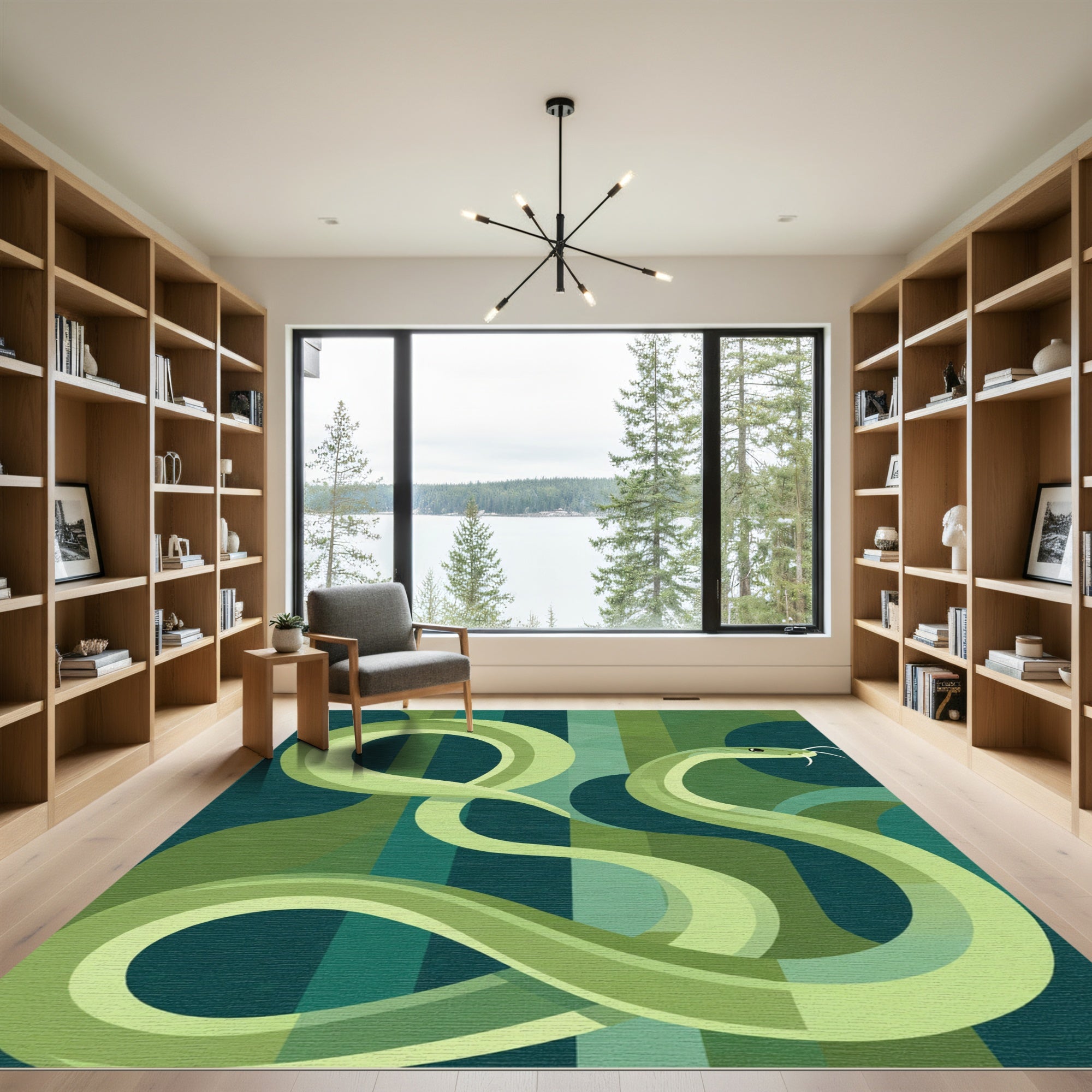 Emerald Green Abstract Snake Ribbons Rug