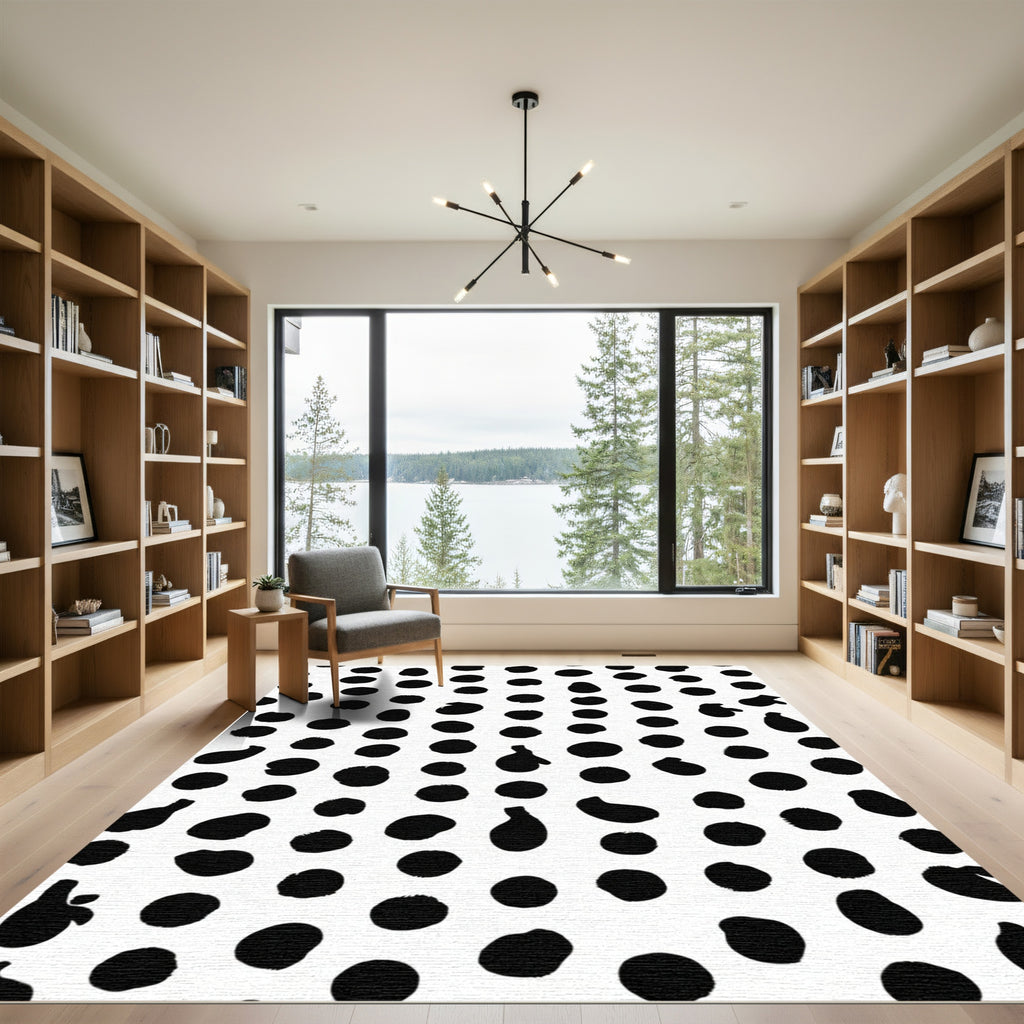 Black White Irregular Dots Composition Rug