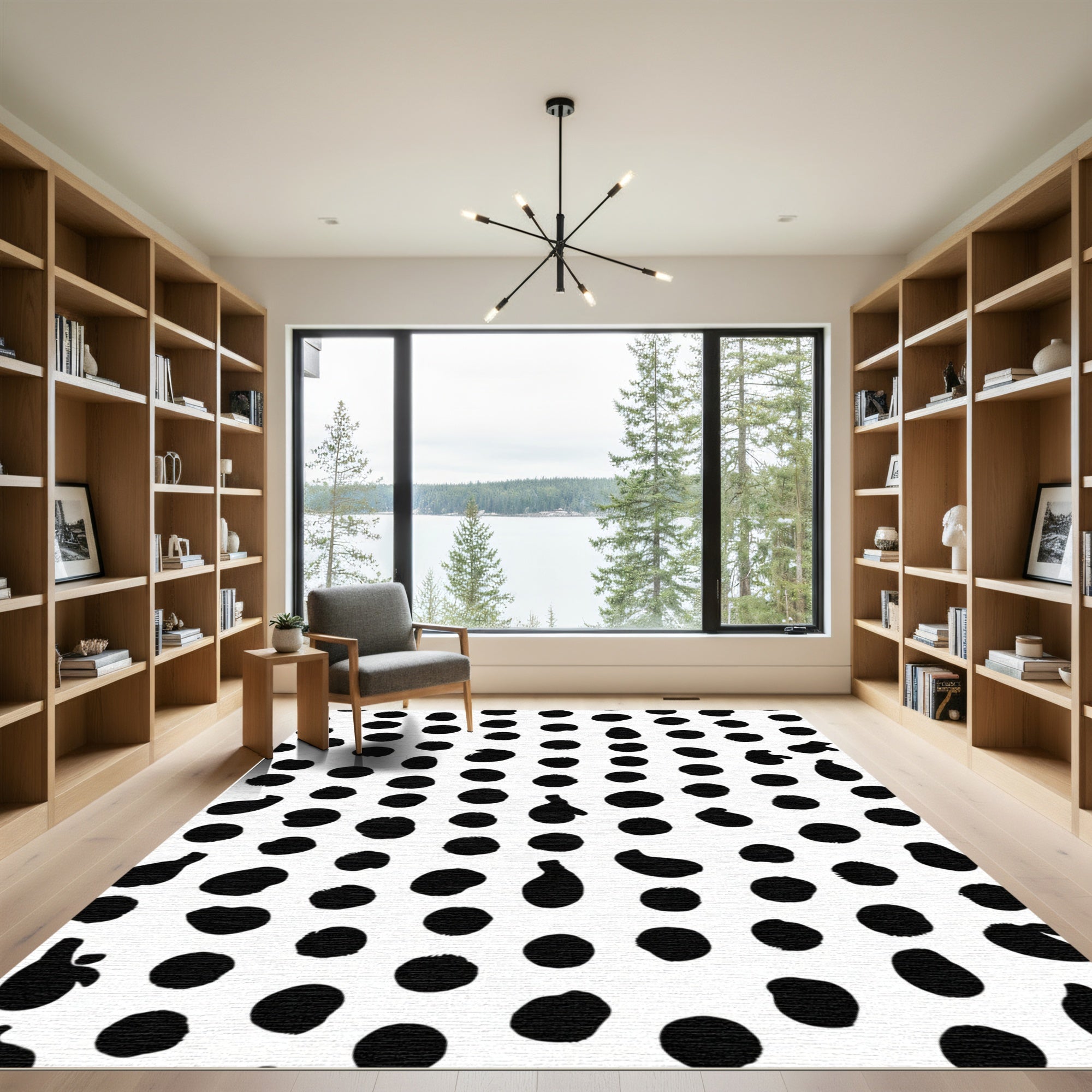 Black White Irregular Dots Composition Rug