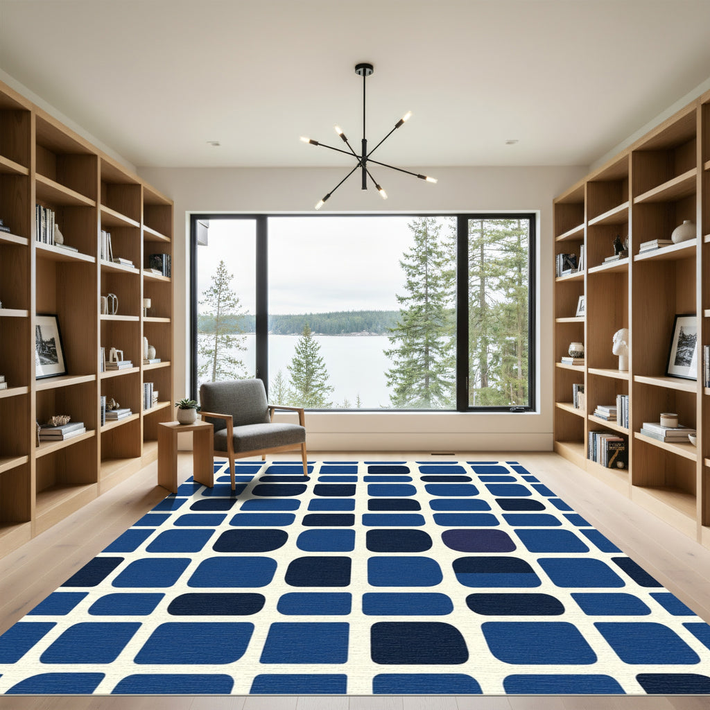 Modern Blue Rounded Squares Rug