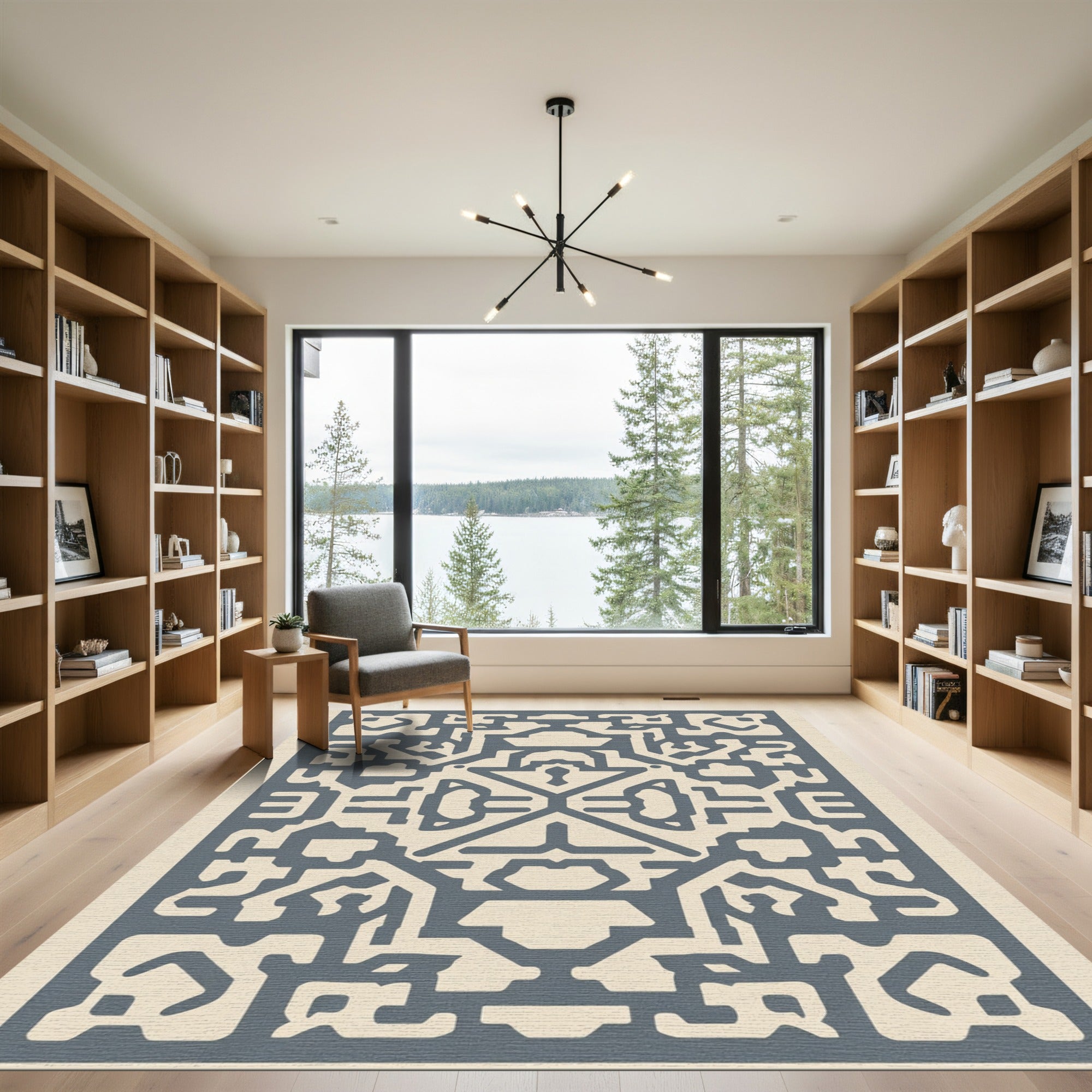 Blue Geometric Abstract Maze Rug