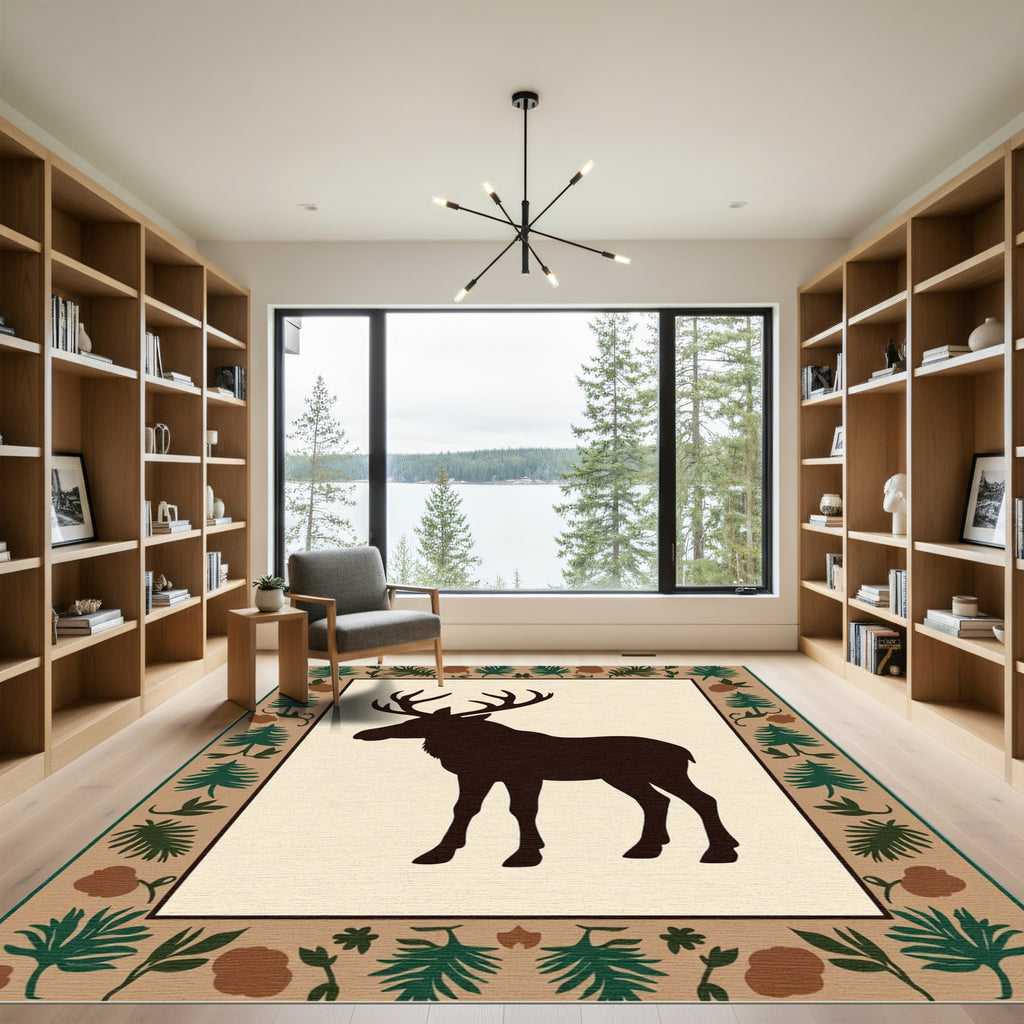 Rustic Woodland Moose Silhouette Rug