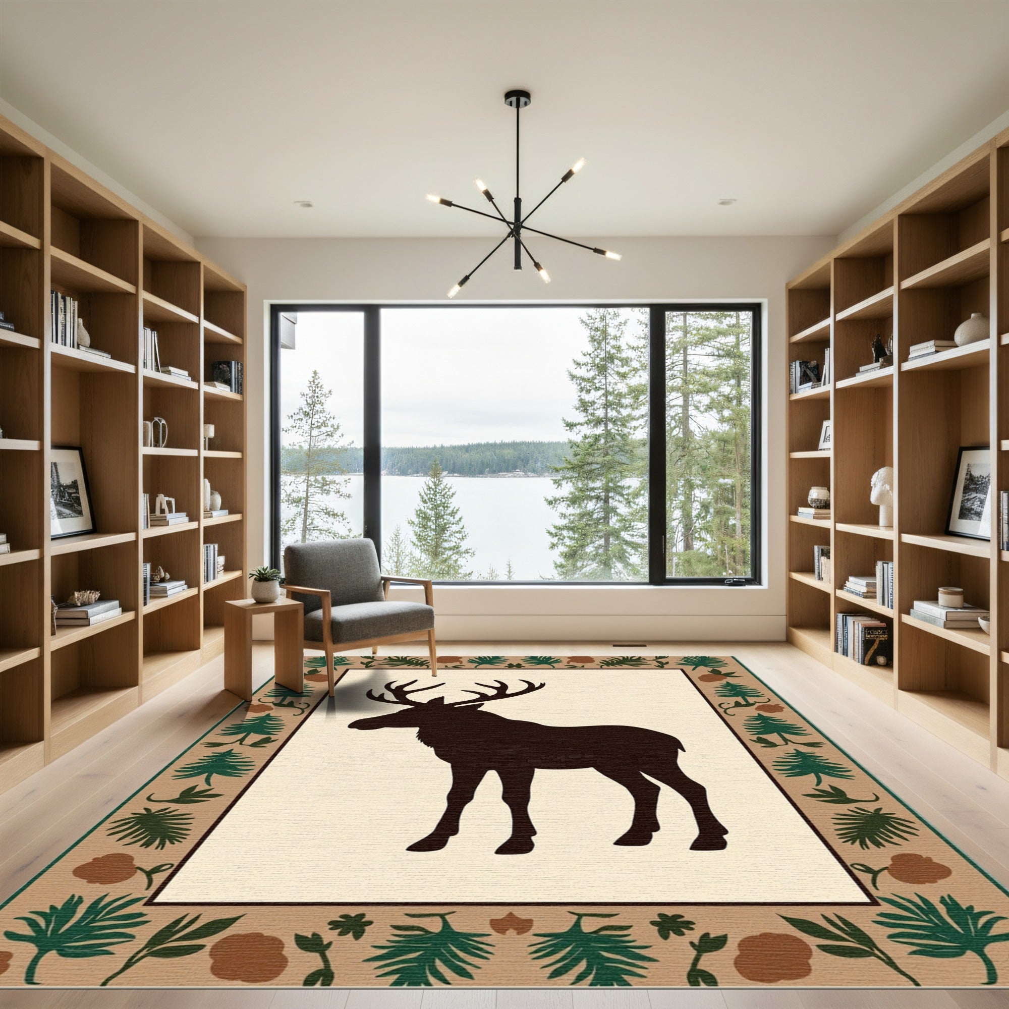Rustic Woodland Moose Silhouette Rug