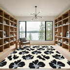 Cream Black Gray Floral Bloom Rug