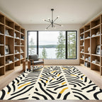 Abstract Black Gold Brushstroke Warped Lines Rug