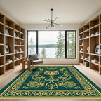 Emerald Green Gold Tiger Motif Rug