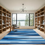 Modern Blue Tonal Horizontal Stripe Rug
