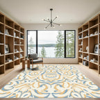 Cream Blue and Gold Abstract Ornament Rug