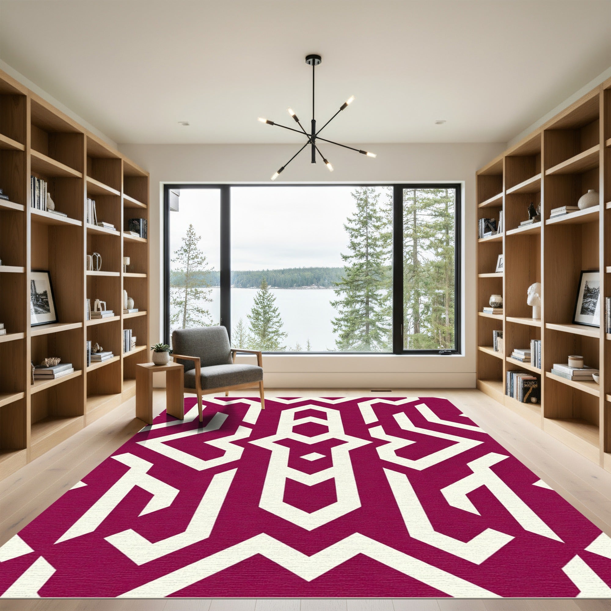 Deep Crimson Abstract Geometric Lattice Rug