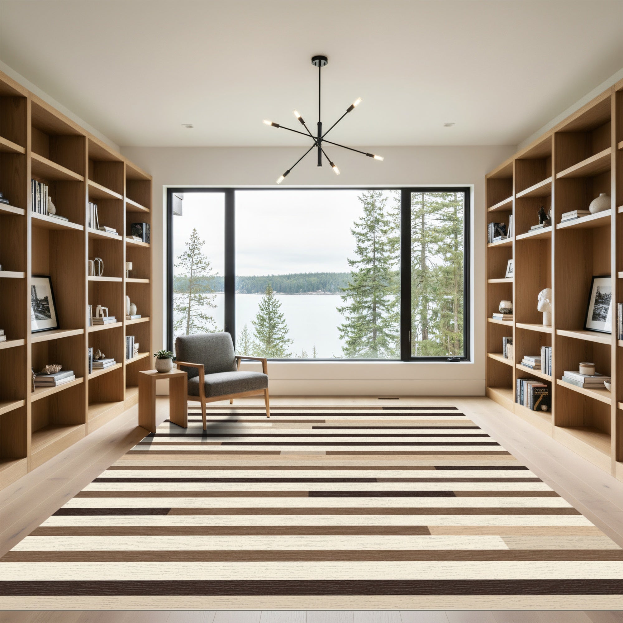 Neutral Wood Grain Horizontal Bands Rug