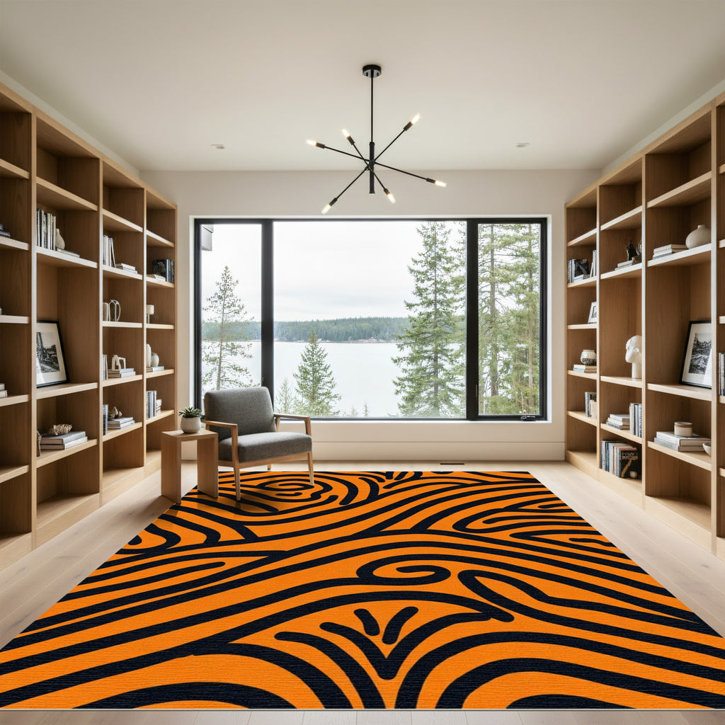 Bold Orange Black Swirls Rug