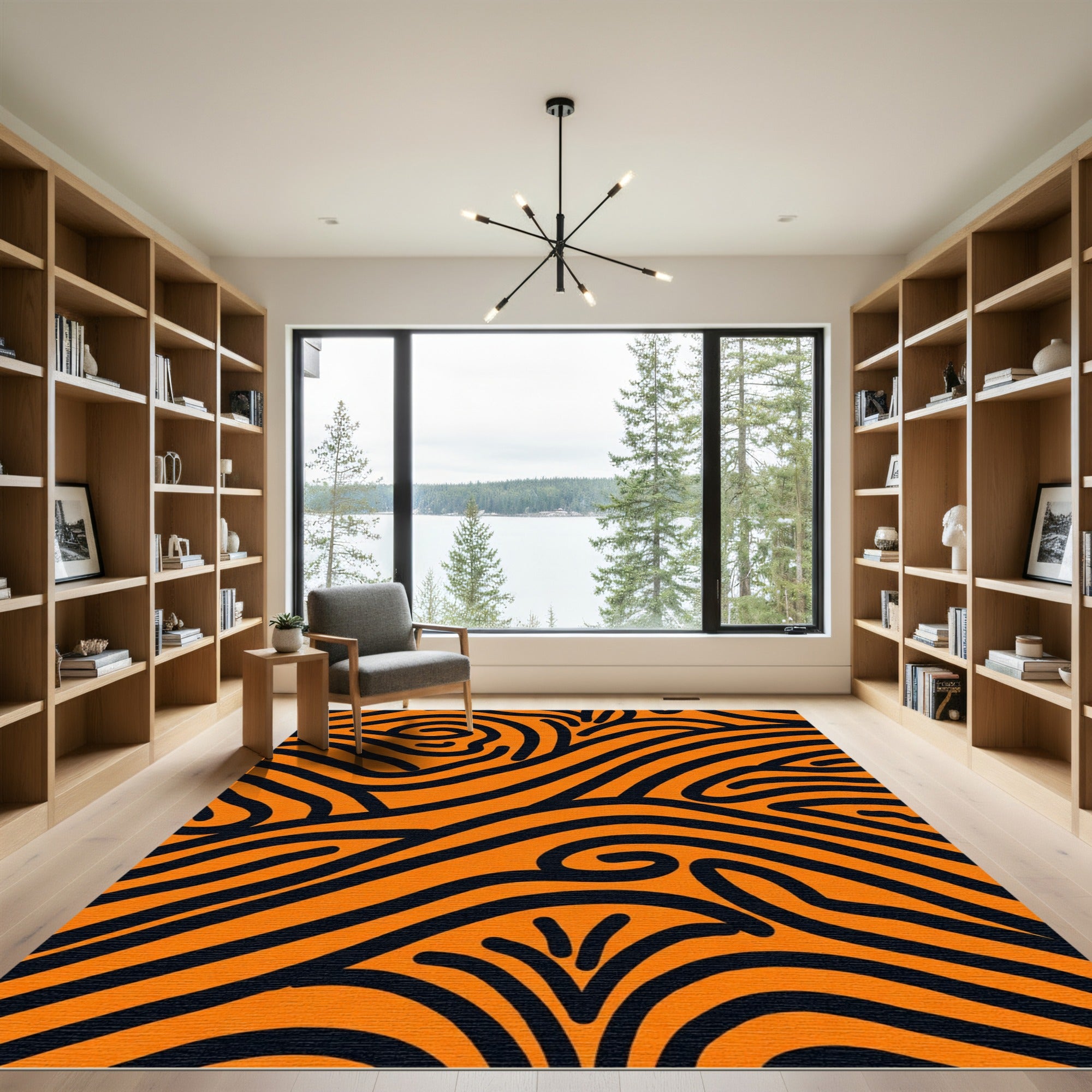 Bold Orange Black Swirls Rug