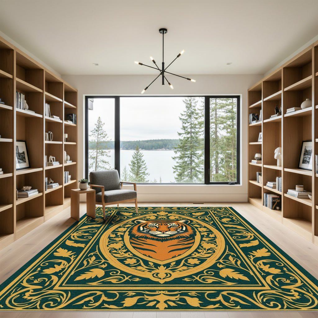 Regal Tiger Portrait Ornate Frame Rug