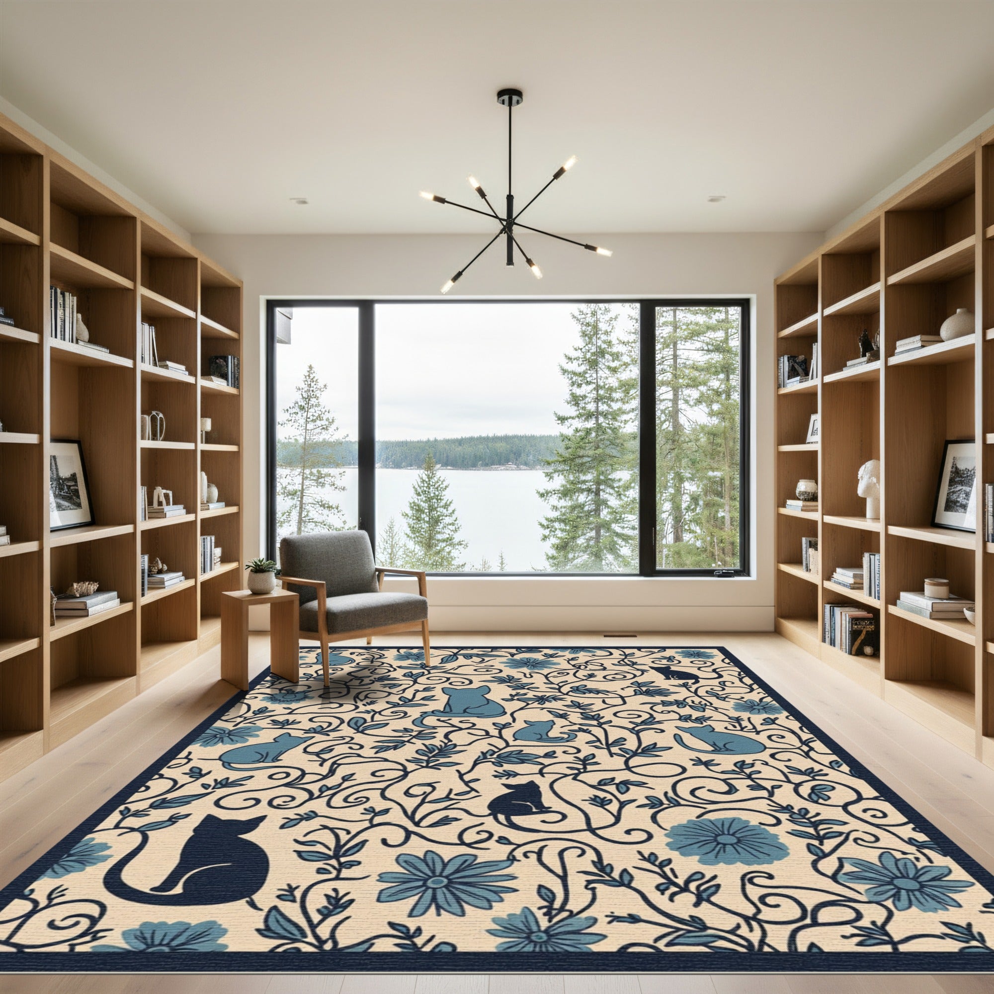 Blue Cats Floral Vine Cream Rug