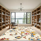 Abstract Red Blue Yellow Floral Swirls Rug