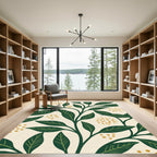 Emerald Green Leafy Vine Gold Dots Rug