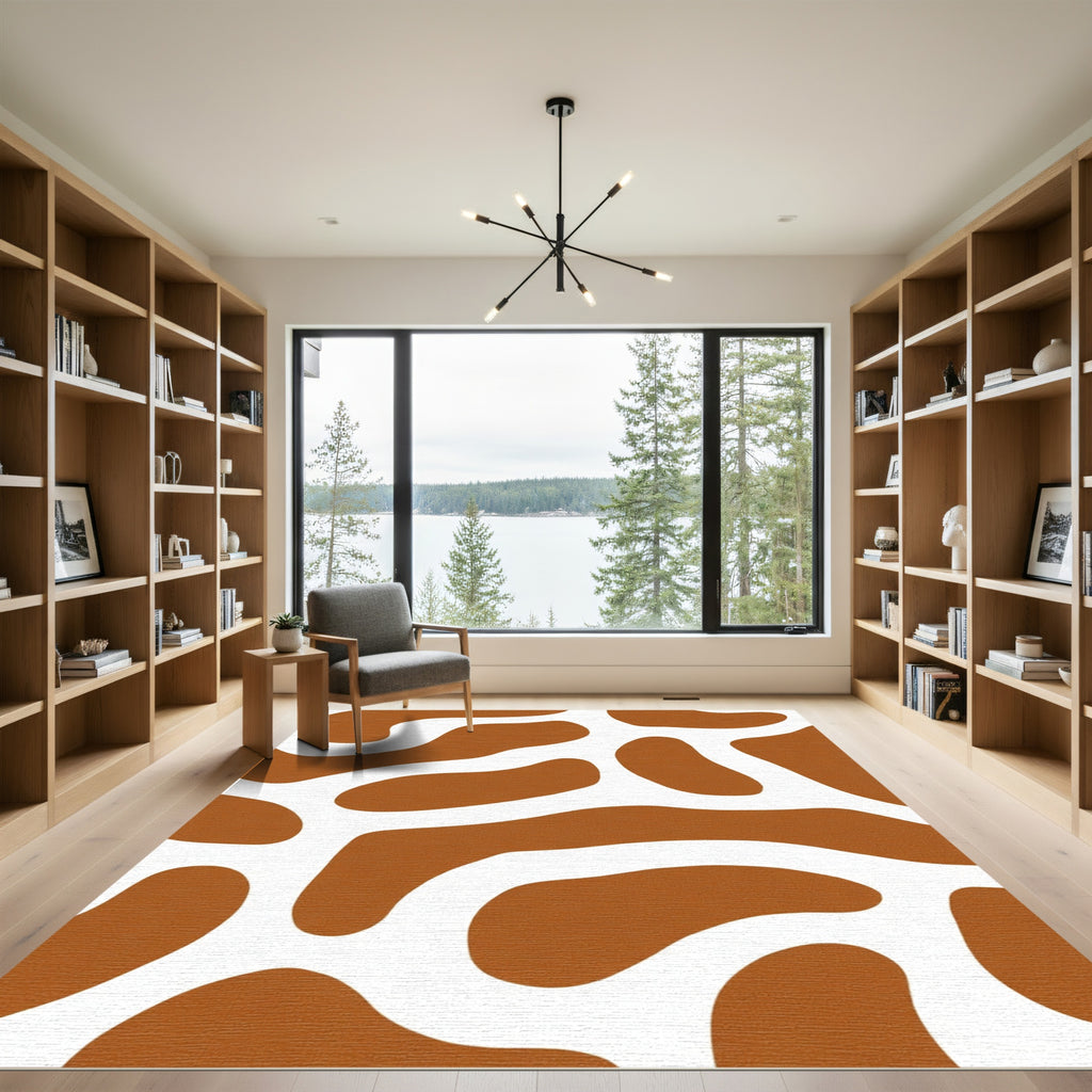 Brown White Organic Abstract Shape Rug