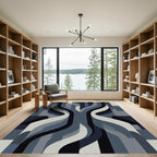 Dark Blue Gray Abstract Waves Rug