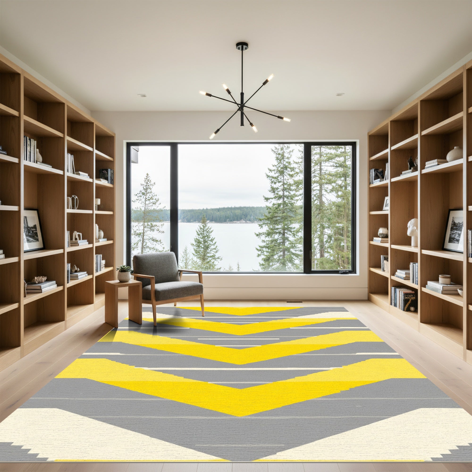Yellow Gray Chevron Stripe Rug