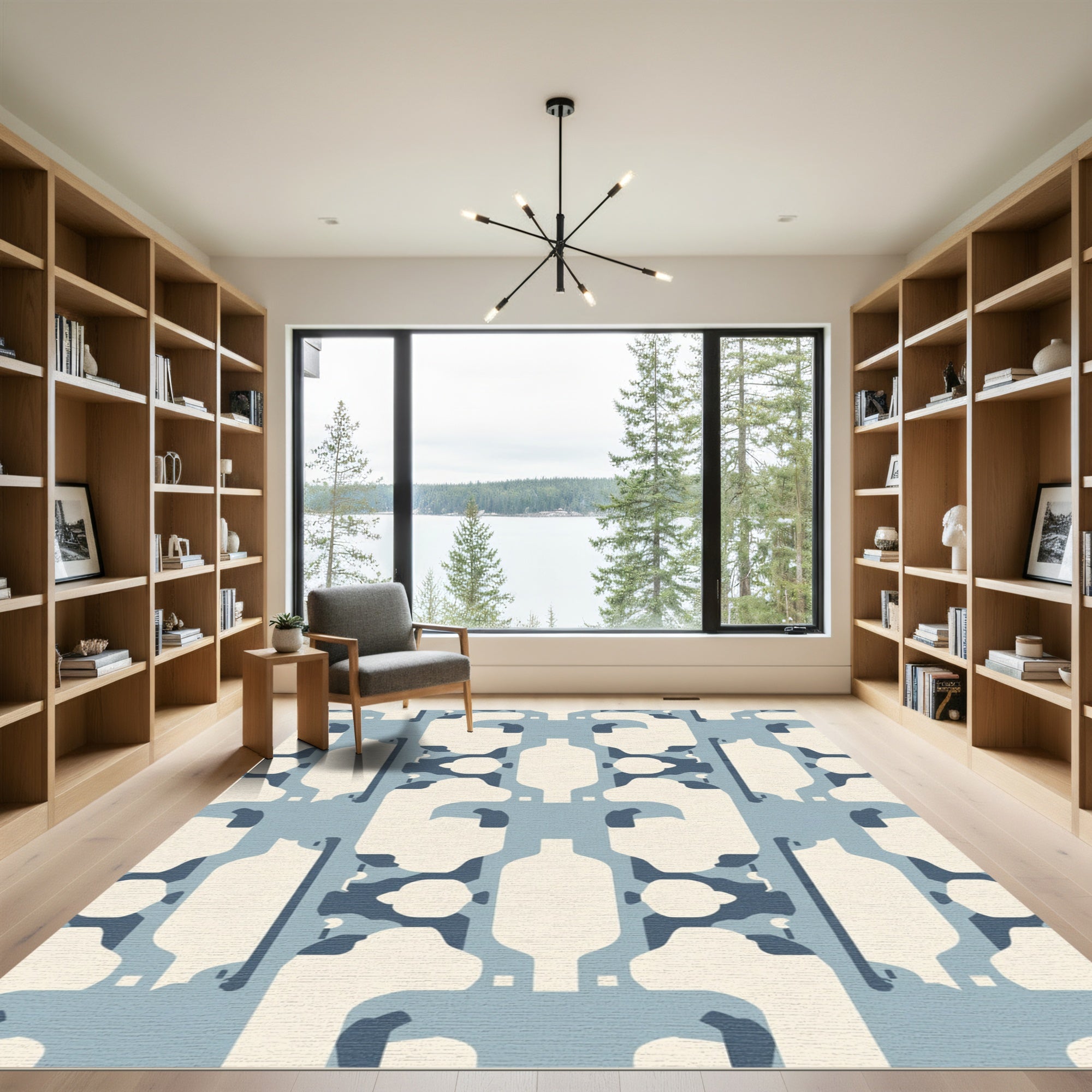 Geometric Abstract Arrangement Light Blue Rug