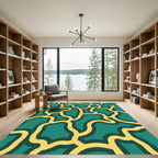 Teal Yellow Organic Line Art Rug