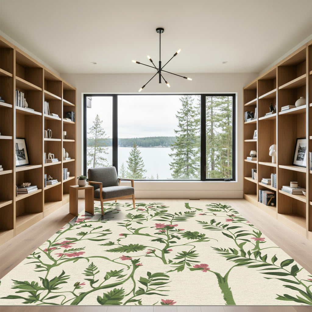 Cream Blush Vintage Floral Vine Rug