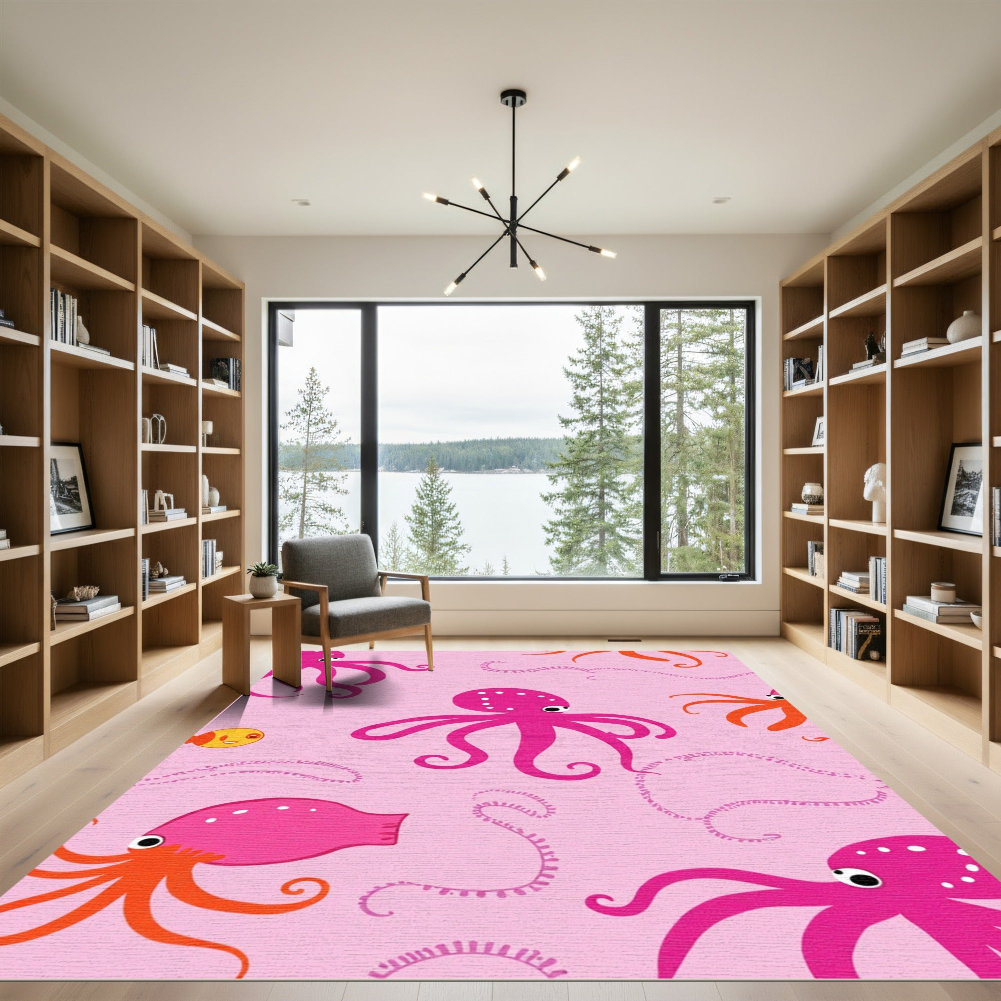 Pink Octopus With Yellow Fish Rug