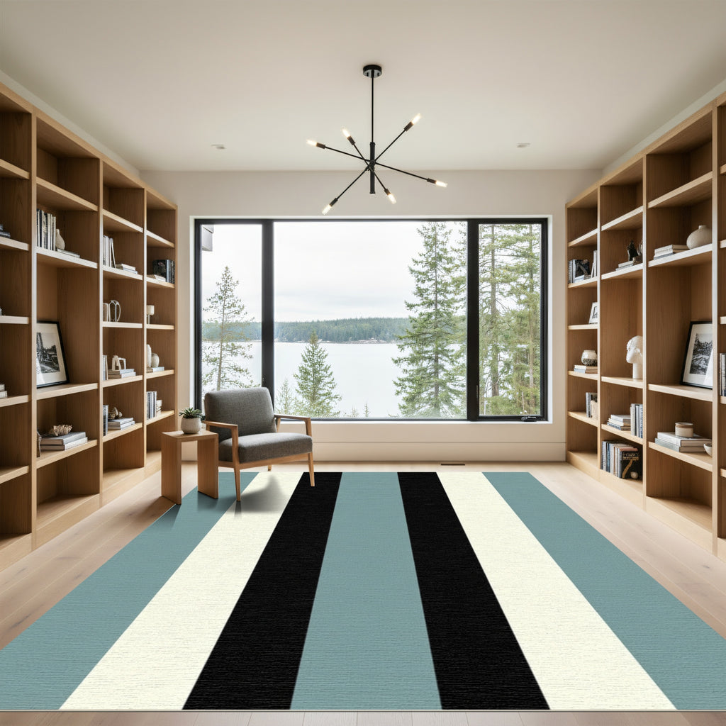 Gray Black Cream Stripe Rug
