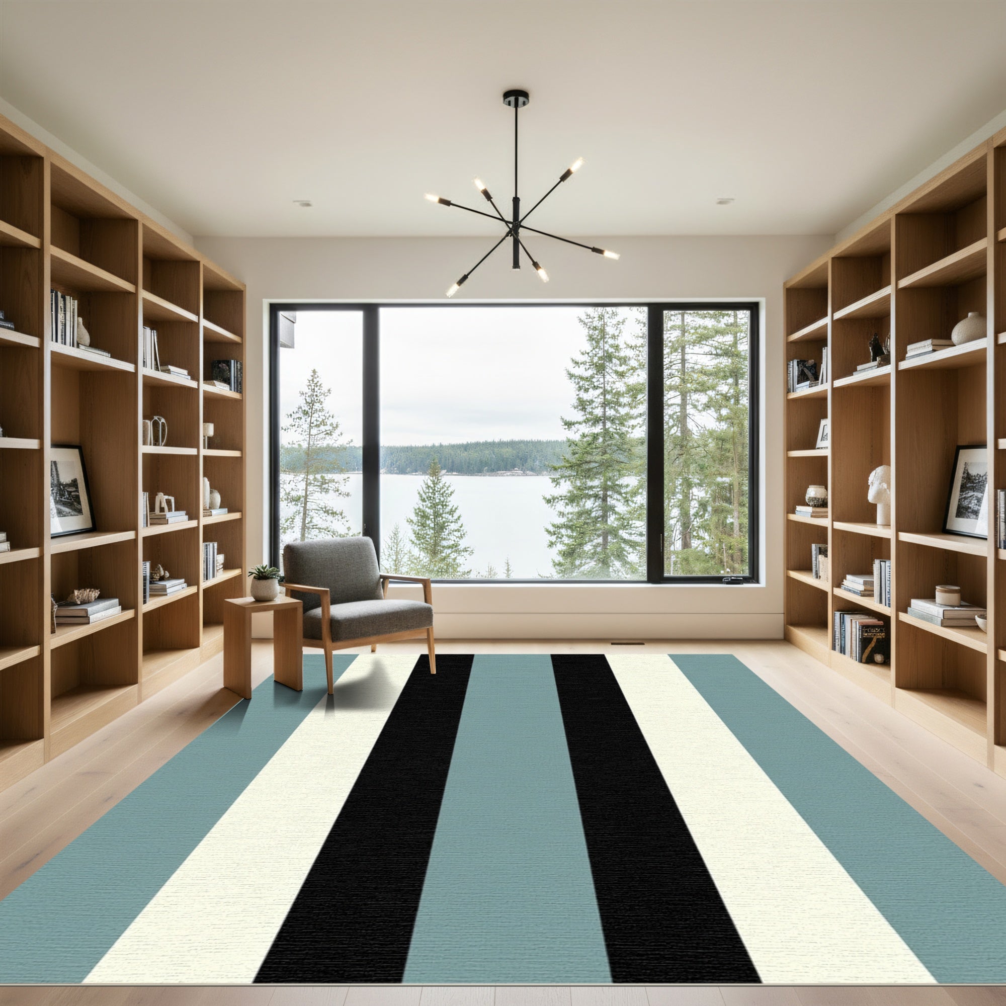 Gray Black Cream Stripe Rug