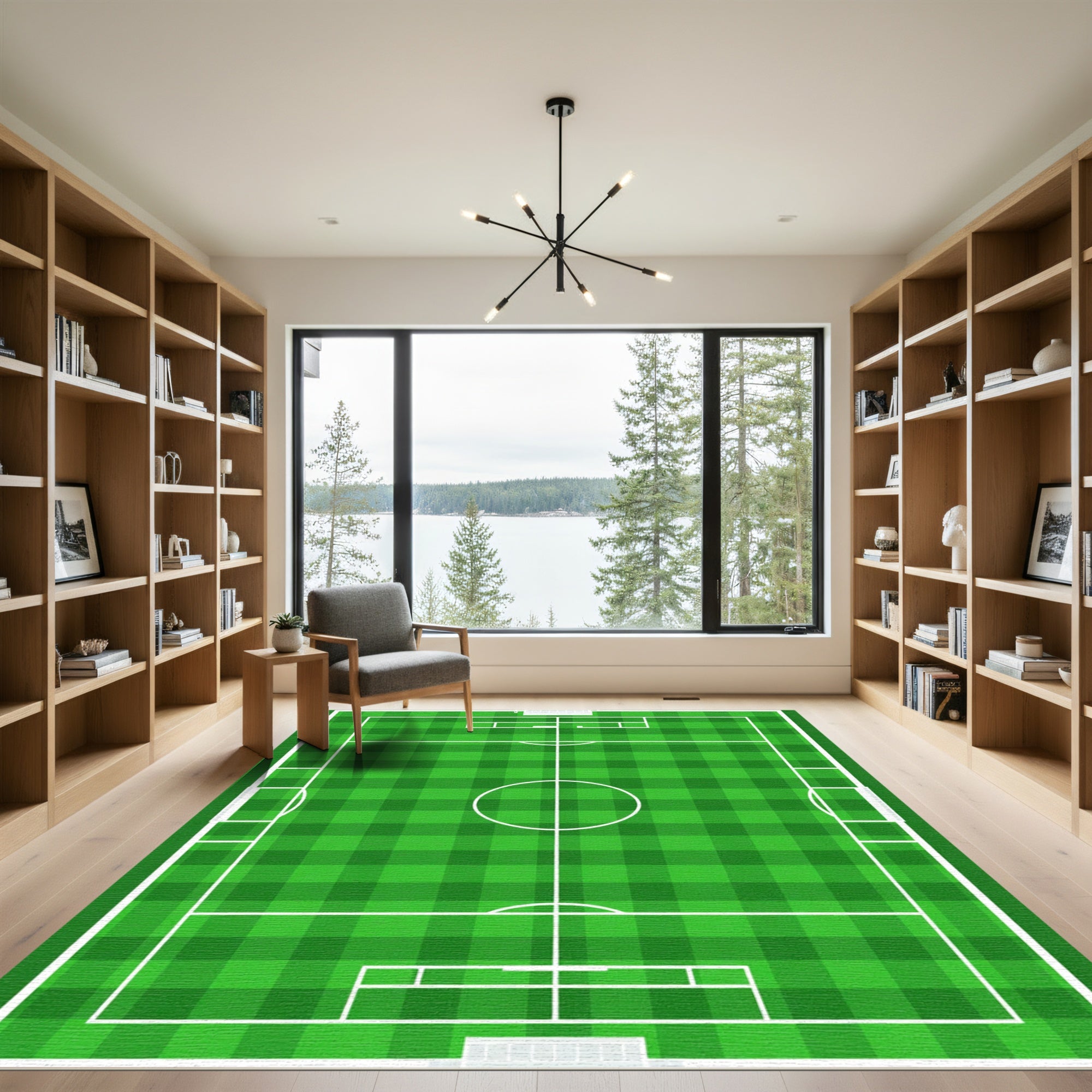 Green Checkered Soccer Field Rug