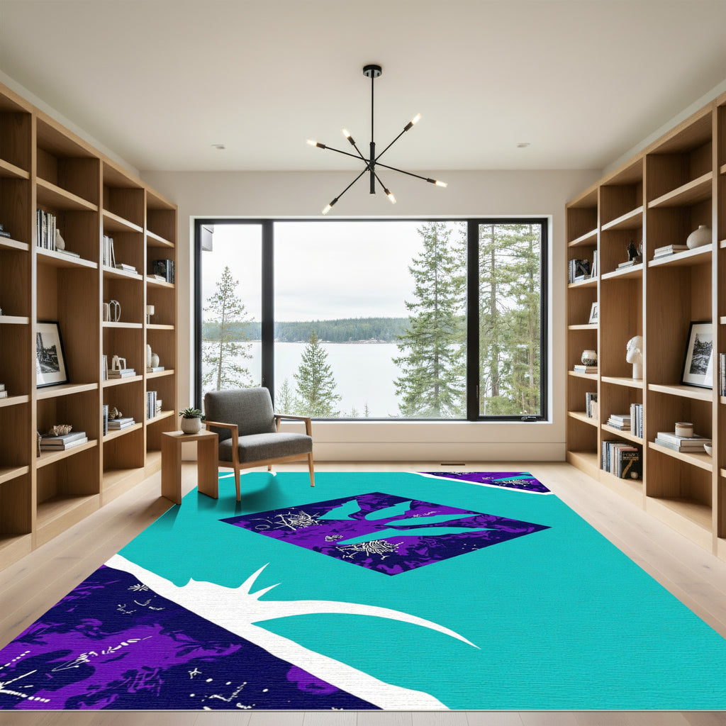 Teal Purple Jagged Diamond Overlay Rug