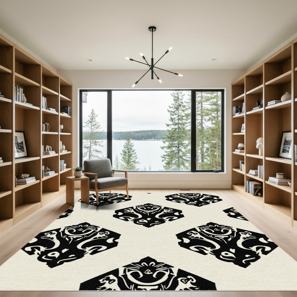 Black Diamond Damask Medallion Rug