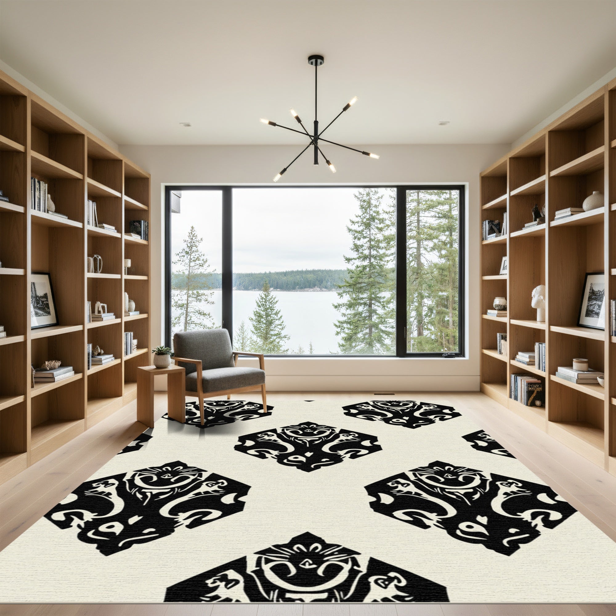 Black Diamond Damask Medallion Rug
