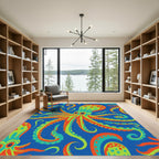 Vibrant Red Green Octopus Swirls Rug