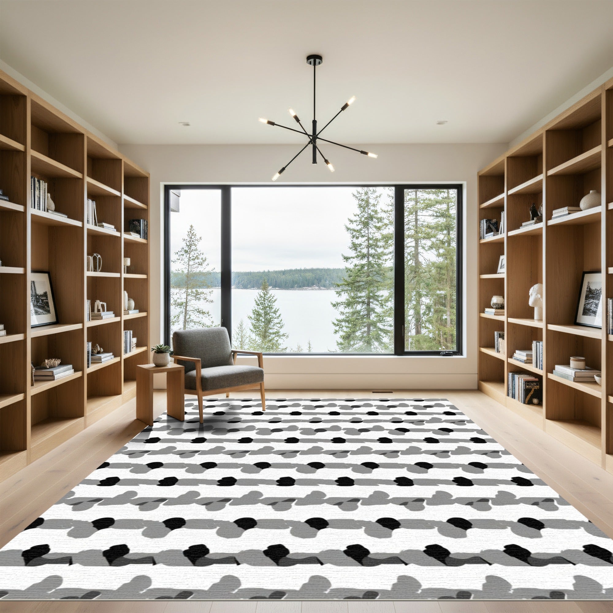 Abstract Black Gray Stripe Rug