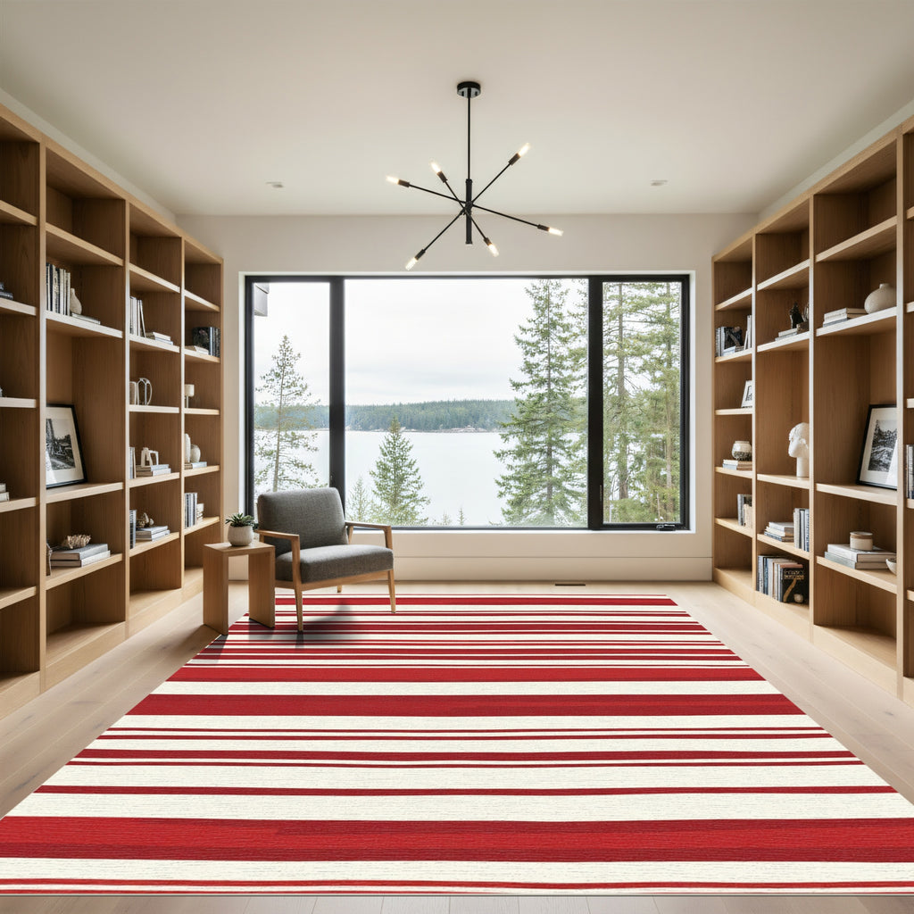 Crimson White Horizontal Stripe Accent Rug
