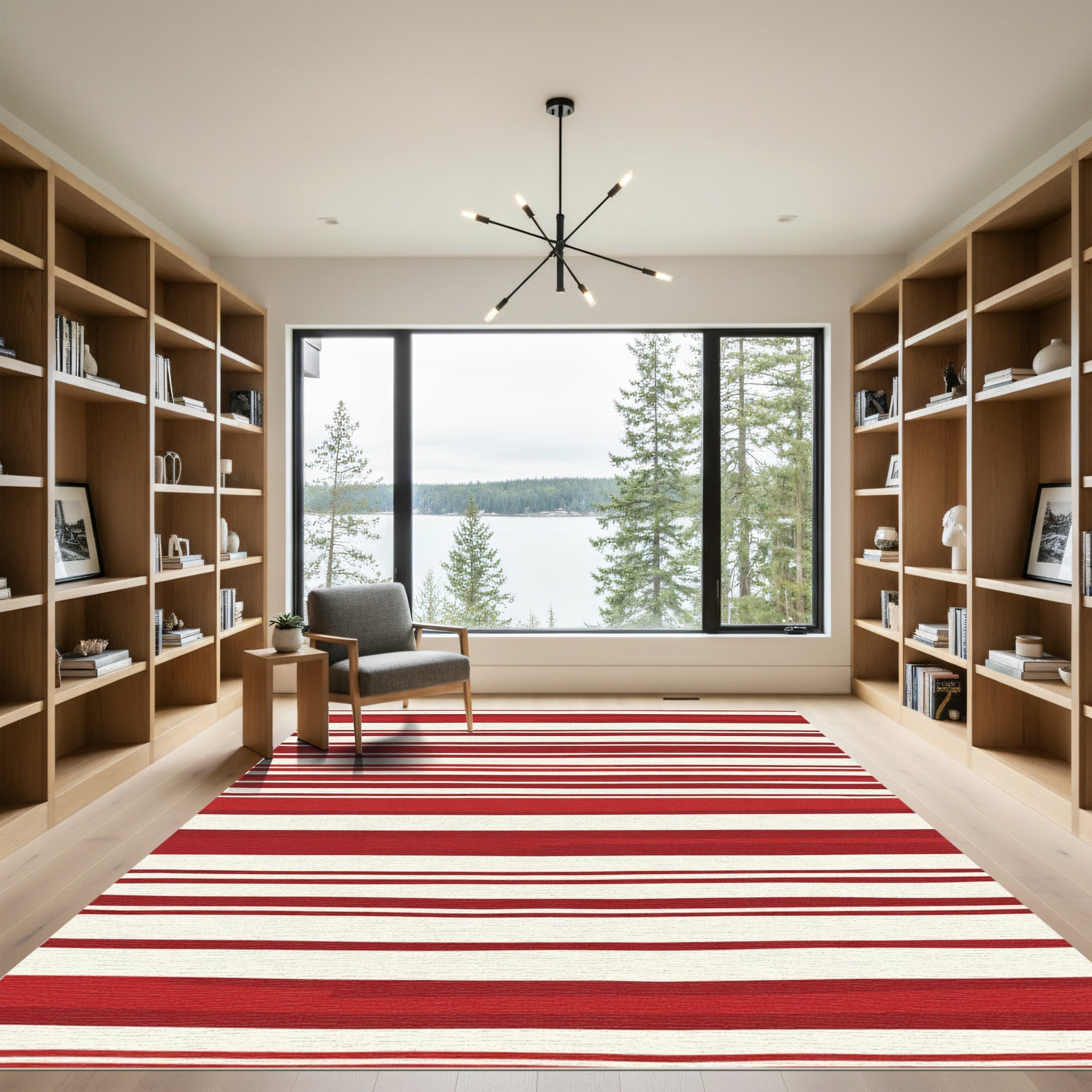 Crimson White Horizontal Stripe Accent Rug