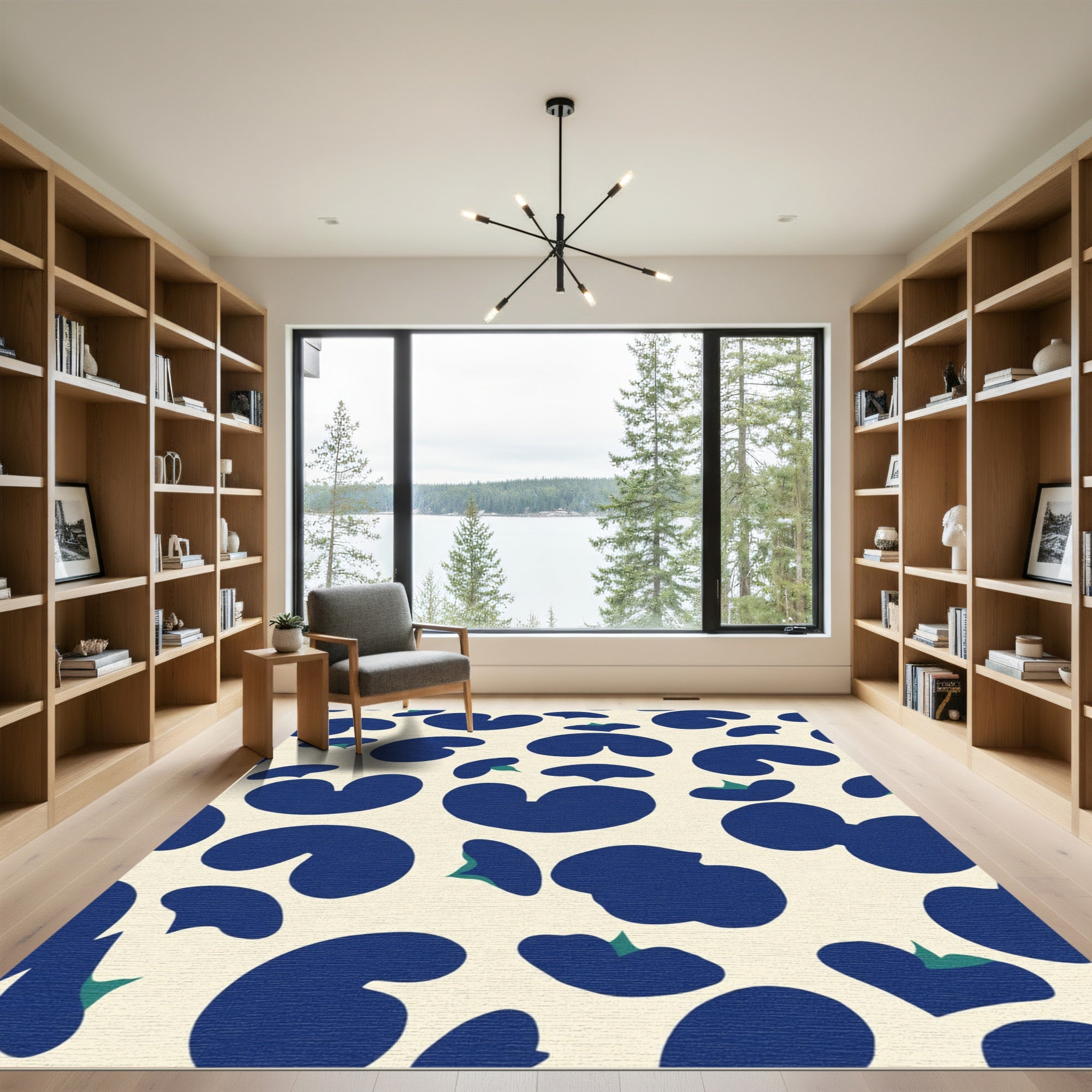 Deep Blue Organic Bloom Arrangement Rug