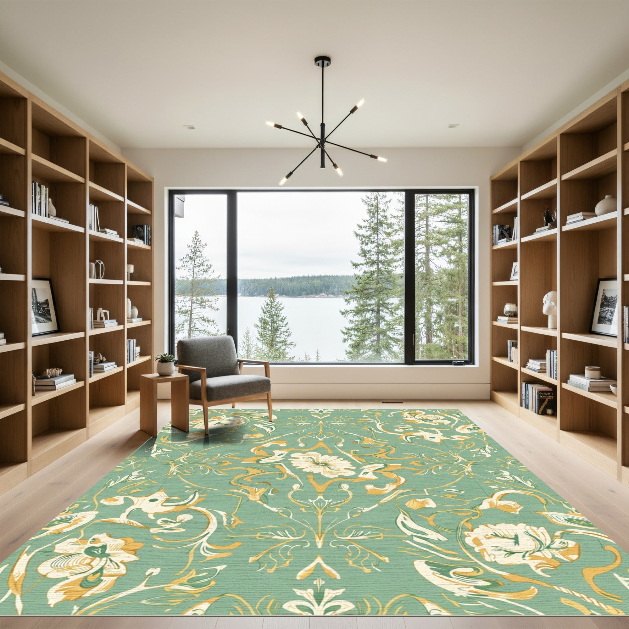 Mint Green Floral Scroll Art Nouveau Rug
