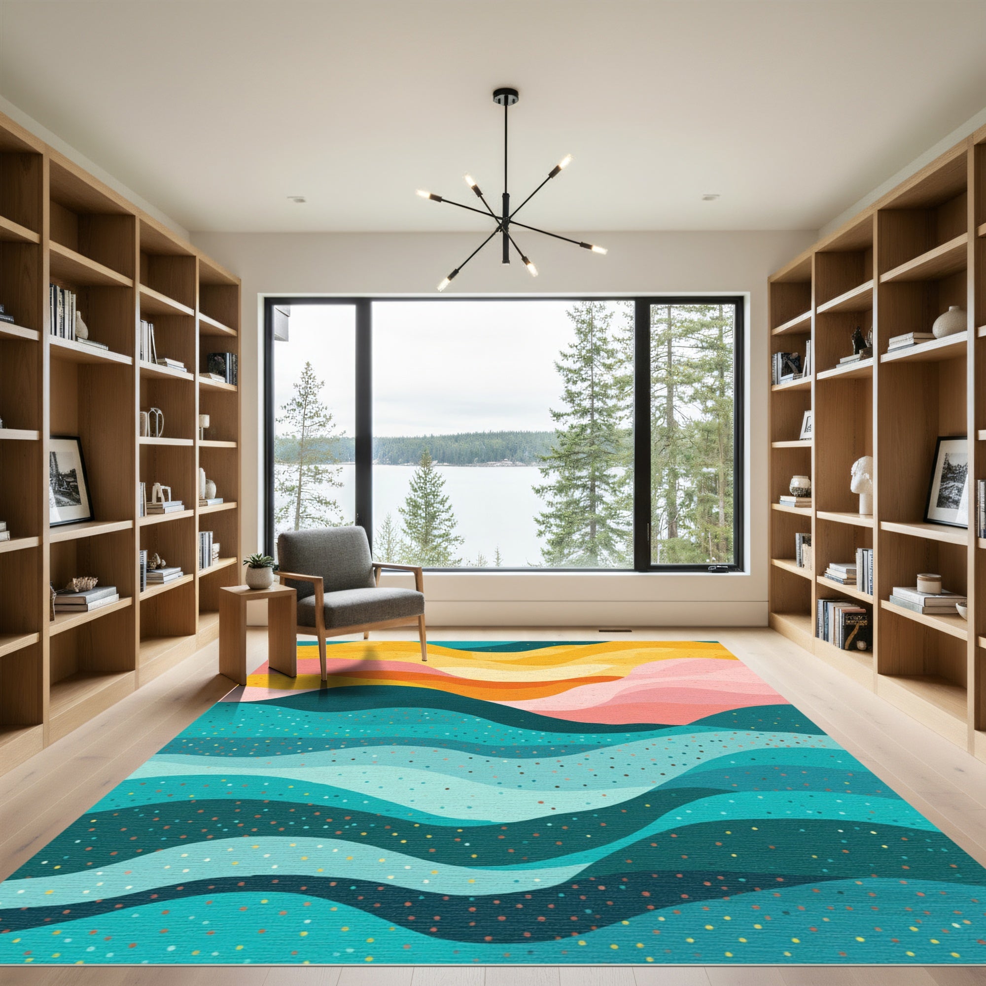 Abstract Wavy Layers Colorful Rug
