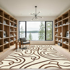 Cream Brown Abstract Swirl Flow Rug