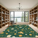 Whimsical Golden Animals Floral Meadow Rug