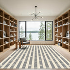 Gray Ivory Striped Butterfly Motif Rug